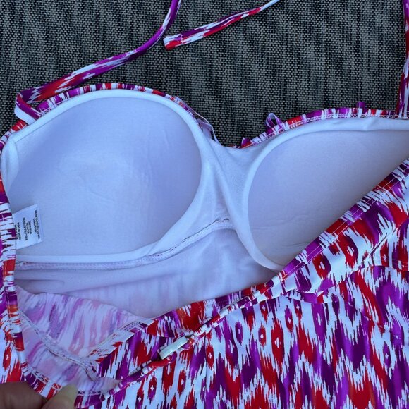 Collections by Catalina Tankini Swim Top Large Orange Purple Fringe Trim - Picture 3 of 8